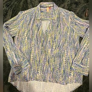 Anthropologie Pilcro Blue/White/Pink/Yellow Drape Front Blouse Size Small